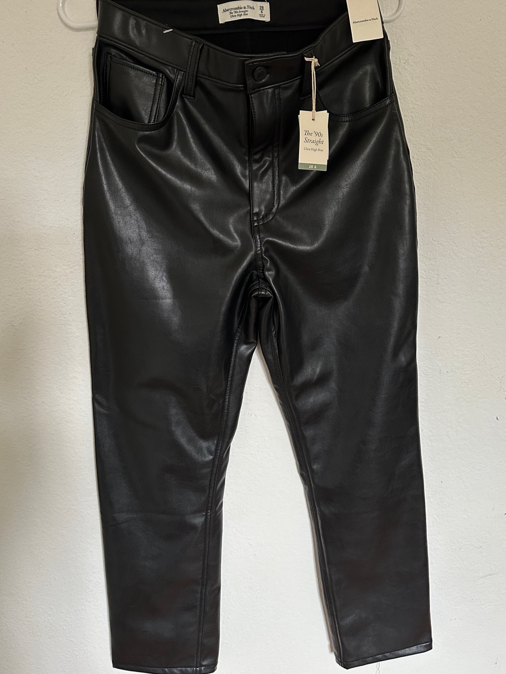 Abercrombie & Fitch Black Faux Leather Straight Pants